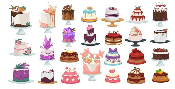 Cakes and desserts with icing and frosting vector — Stock vektor