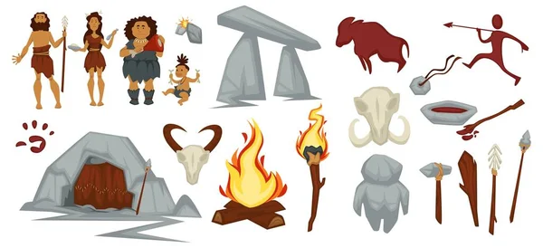 Cave people from stone age period culture vector — Stok Vektör