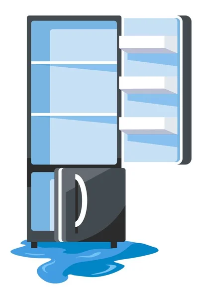 Kaputter Kühlschrank, auftauender Kühlschrank mit Wasser — Stockvektor