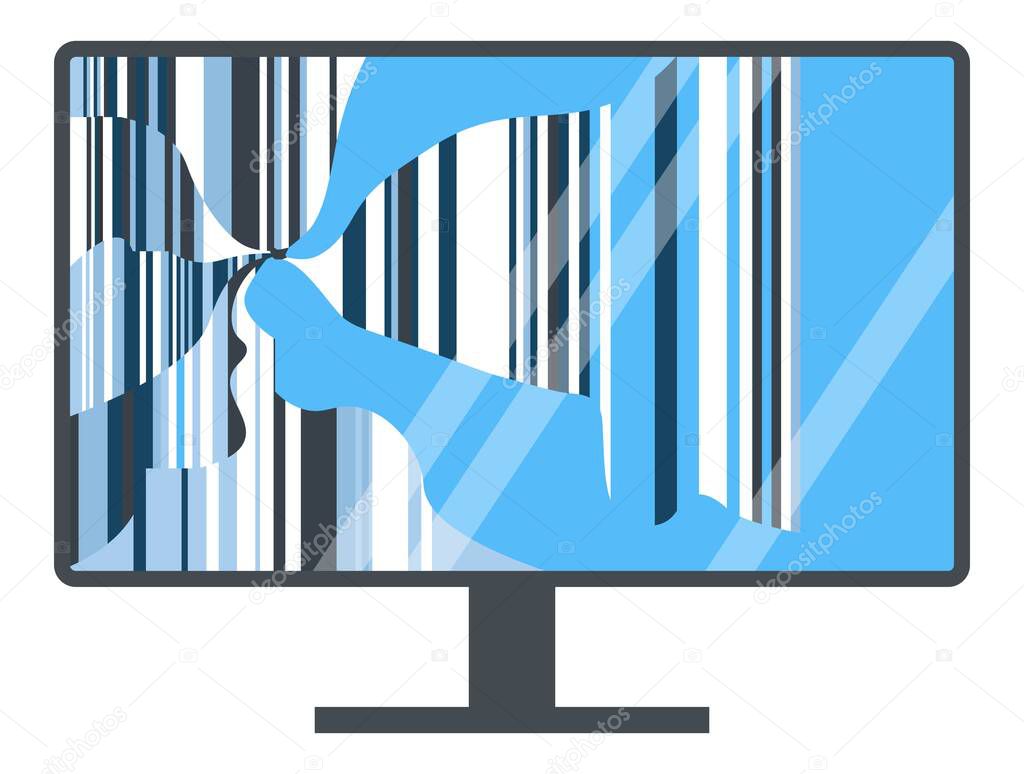 Broken screen of TV or computer monitor vector