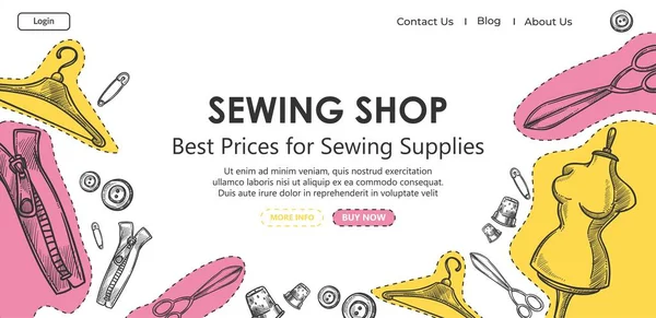 Sewing shop best prices for supplies and cloth — Stock Vector