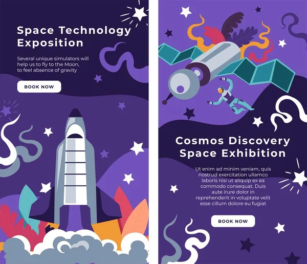 Exposição de tecnologia espacial no site do museu —  Vetores de Stock