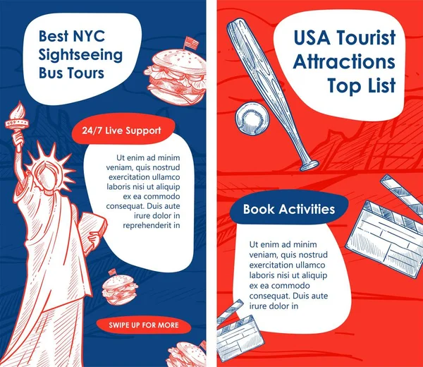 纽约最佳观光巴士旅游景点名单 — 图库矢量图片
