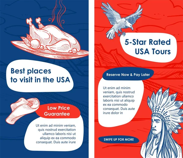 美国的名次旅游，在美国的最佳游览地点 — 图库矢量图片