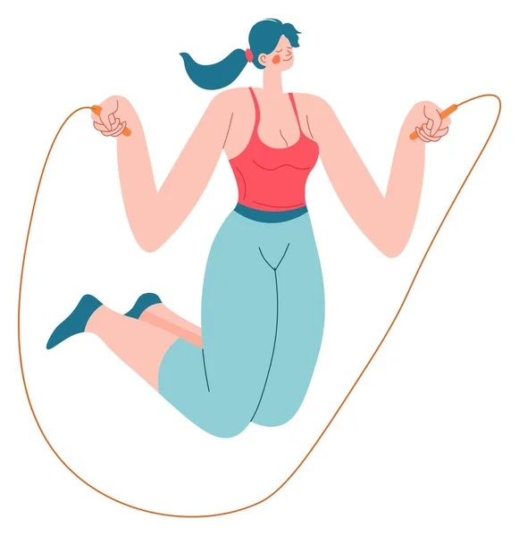 带跳跃绳的女子运动，运动训练 — 图库矢量图片