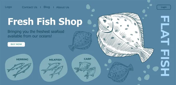 Taze balık dükkânı, satılık online mağazalar. — Stok Vektör