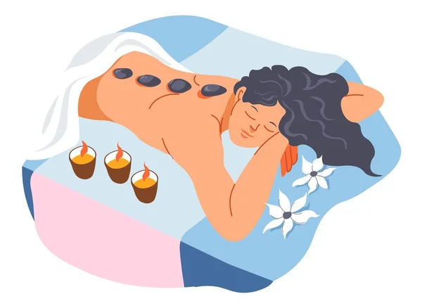 Procédure de massage aux pierres chaudes dans le vecteur salon spa — Image vectorielle