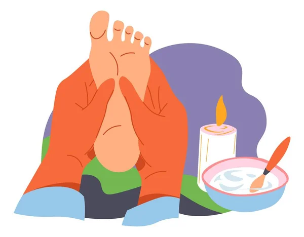 Massage des pieds, aromathérapie et huiles essentielles — Image vectorielle
