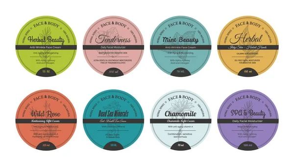 Adesivo crema cosmetica, set di etichette per prodotti di bellezza — Vettoriale Stock