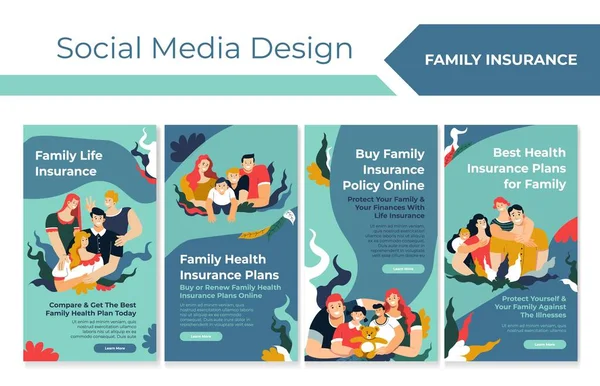 Promocja ubezpieczeń rodzinnych w mediach społecznościowych — Wektor stockowy