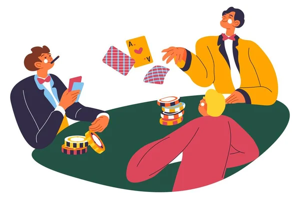 Jouer aux cartes, au poker et aux jetons dans le casino — Image vectorielle