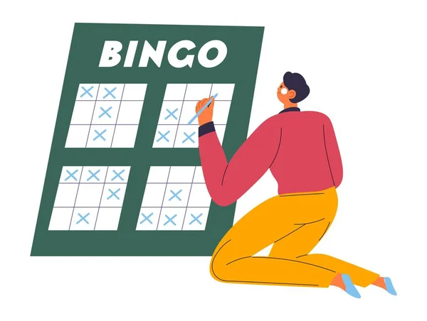 Personne jouant au bingo franchissant les lignes et pariant — Image vectorielle