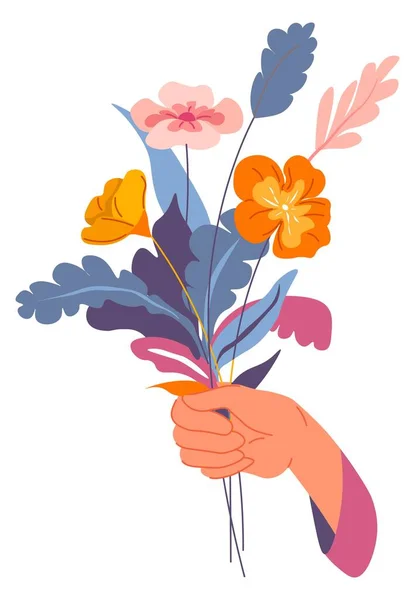 Bouquet di fiori in mano, fiori e fiori — Vettoriale Stock