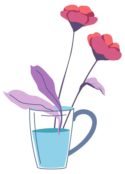 Цветущие розы в стеклянной чашке с вектором воды — стоковый вектор