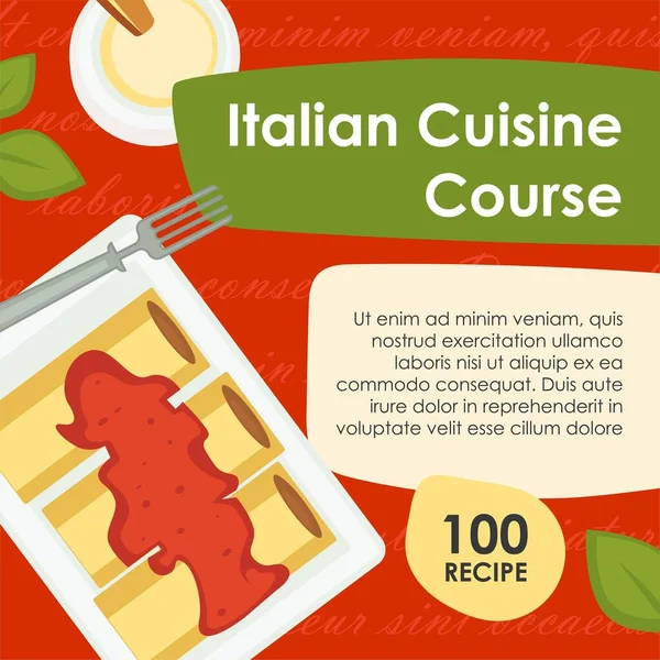 Italienische Küche Kurs, neue Rezepte zum Kochen — Stockvektor