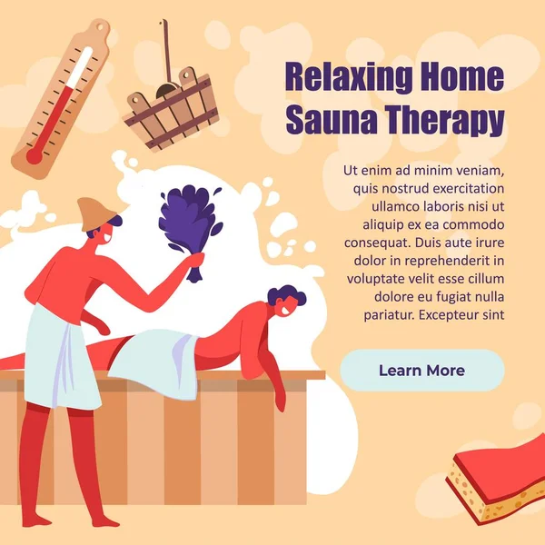 Relaxante casa sauna terapia, banho web vetor —  Vetores de Stock