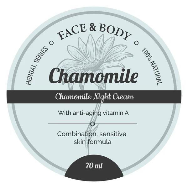 Chamomile night cream sensitive skin type label — Stock Vector