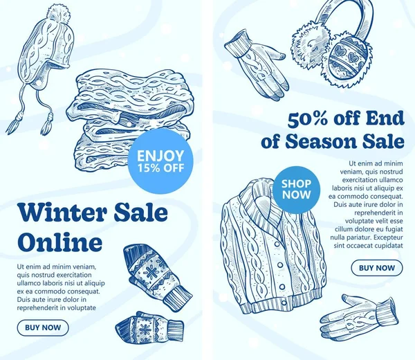 Venda de inverno on-line, roupas descontos sazonais —  Vetores de Stock