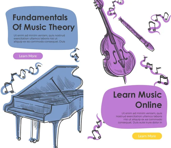 Fundamentos de la teoría de la música, aprender web en línea — Archivo Imágenes Vectoriales