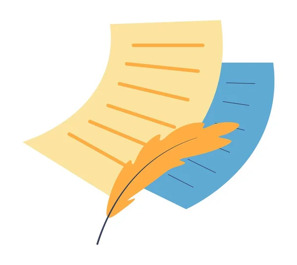 Vieille feuille de papier avec plume, message d'écriture — Image vectorielle