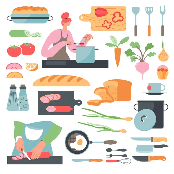 Femme cuisine dans la cuisine saine alimentation — Image vectorielle