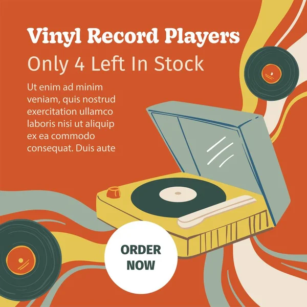 Vinylový gramofon, skladem, vinobraní — Stockový vektor
