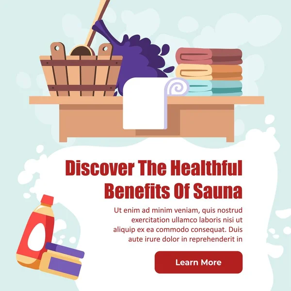Descubra benefícios saudáveis da sauna, web vetorial — Vetor de Stock