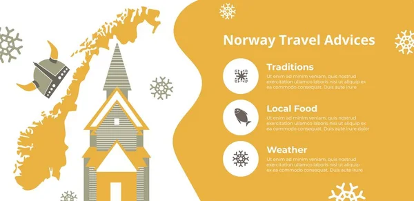 Norsko cestovní rady, tradice jídlo a počasí — Stockový vektor