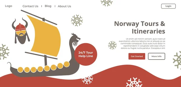 Norwegia Tours and Itineraries, situs web wisatawan - Stok Vektor