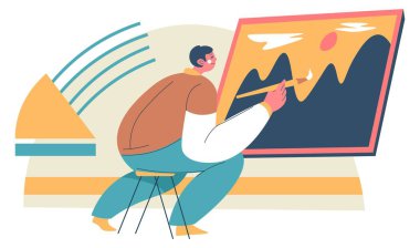 Ressam resmi, dağ manzarası