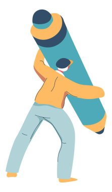 Elinde kocaman bir kalem olan erkek karakter, yazar.