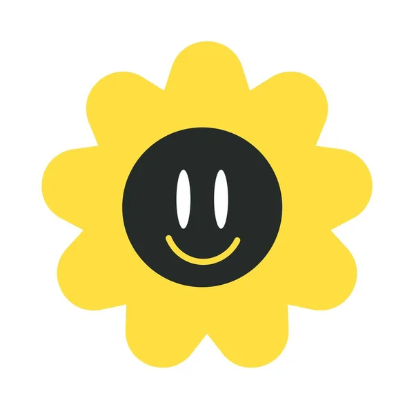 Flor ou caráter do sol, girassol com sorriso —  Vetores de Stock