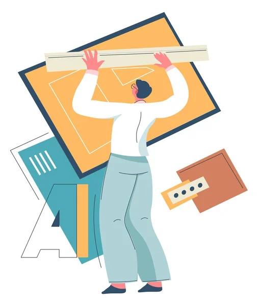Architect working on project, engineer with sketch — Stock Vector
