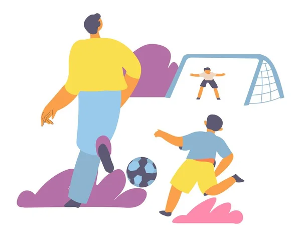Pai e filho jogando futebol, fins de semana de família — Vetor de Stock