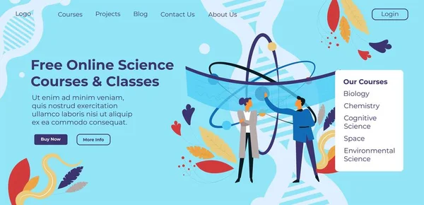 Gratis online wetenschapscursussen en klassen website — Stockvector