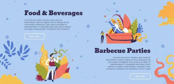 Cibo e bevande, feste barbecue pagina del sito — Vettoriale Stock