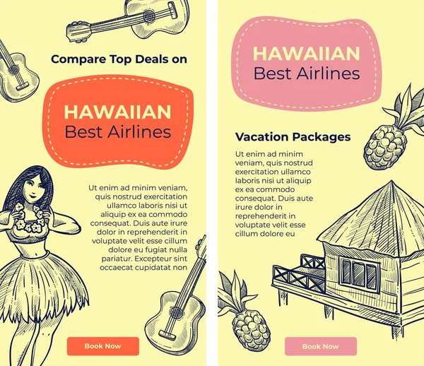 Hawaiiaanse beste luchtvaartmaatschappijen, vergelijk deals online web — Stockvector