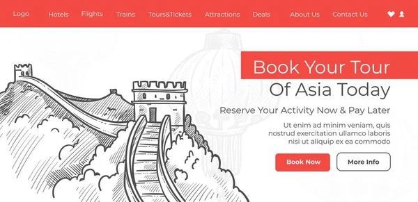 Prenota il tuo tour in Asia oggi, agenzia turistica web — Vettoriale Stock