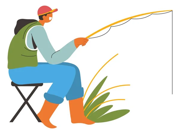 Man with rod fishing, active summer hobby vector — Stock Vector