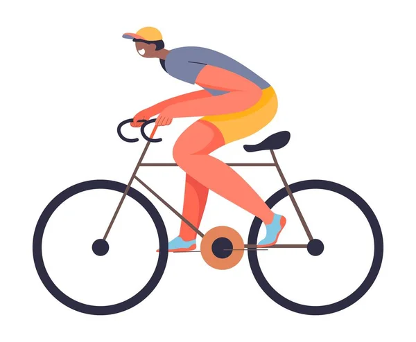 Maschio personaggio equitazione bicicletta, ciclista sportivo — Vettoriale Stock