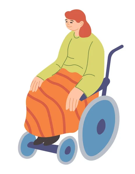 Personaje femenino en silla de ruedas, vector de discapacidad — Vector de stock