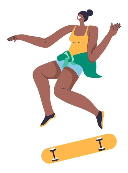 Skateboarder donna pattinaggio mostrando trucchi vettore — Vettoriale Stock