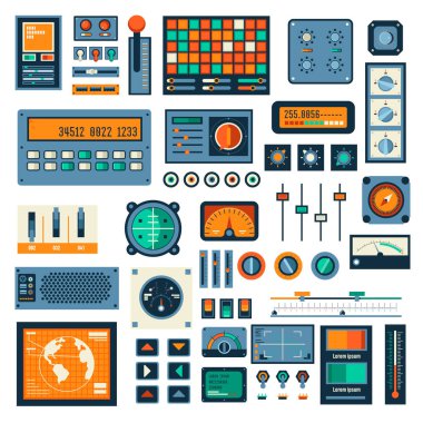 Panels and devices interface, buttons radio set clipart