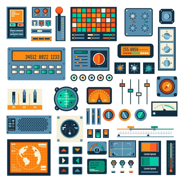 Panels and devices interface, buttons radio set — Stock Vector