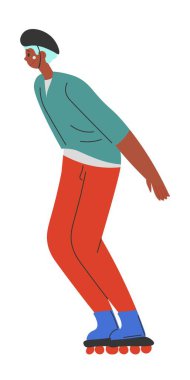 Genç çocuk paten, hobi ve dinlenme vektörü.