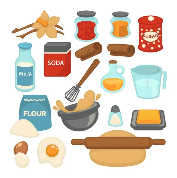 Μαγειρικά και μαγειρικά υλικά, αλεύρι και αυγά — Διανυσματικό Αρχείο