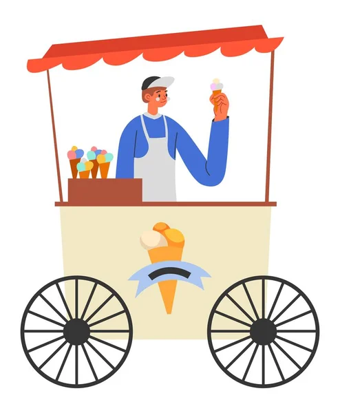 Ice cream seller, kiosks or stand with gelato — Stock Vector