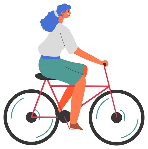 Woman on bicycle, lady riding bike outside vector — 스톡 벡터