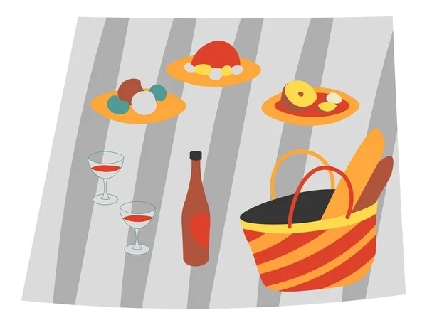 Picnic breakfast or lunch, food and drinks vector — Vector de stock