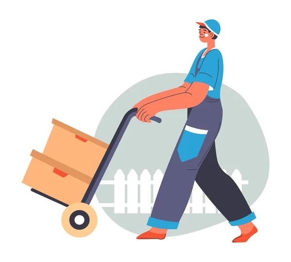 Courier delivering orders for clients, service — Image vectorielle